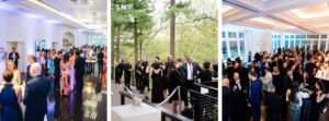 Wedding guests enjoying indoor and outdoor cocktail hour at Lakeview Pavilion, a luxury waterfront wedding venue in Foxborough, Massachusetts.